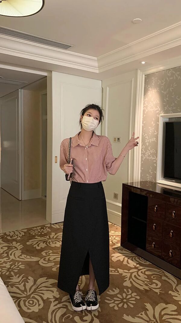 夏上新！高腰開衩半裙女A字裙顯瘦遮胯中長裙半身裙：圖片 3