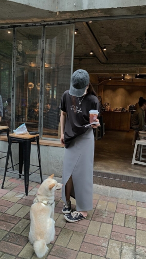 夏上新!高腰開衩半裙女A字裙顯瘦遮胯中長裙半身裙