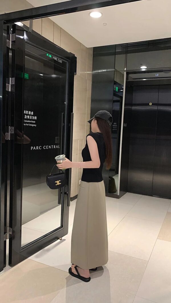 夏上新！高腰開衩半裙女A字裙顯瘦遮胯中長裙半身裙：圖片 5