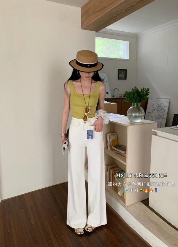 前大口袋設計高腰雙扣不貼腿四面彈顯瘦顯腿長喇叭褲牛仔褲：圖片 2