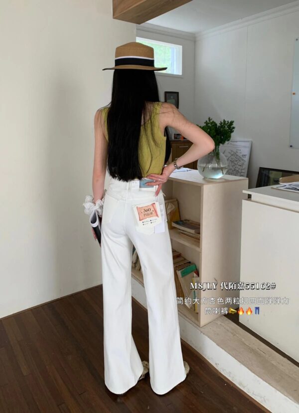 前大口袋設計高腰雙扣不貼腿四面彈顯瘦顯腿長喇叭褲牛仔褲：圖片 4