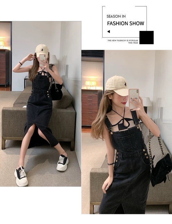 2025新款小个子寬鬆中長款包臀裙子
前開叉牛仔背带裙女 春夏季：圖片 7