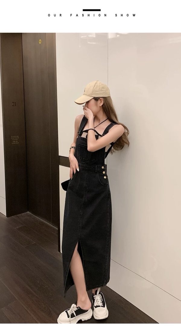 2025新款小个子寬鬆中長款包臀裙子
前開叉牛仔背带裙女 春夏季：圖片 6