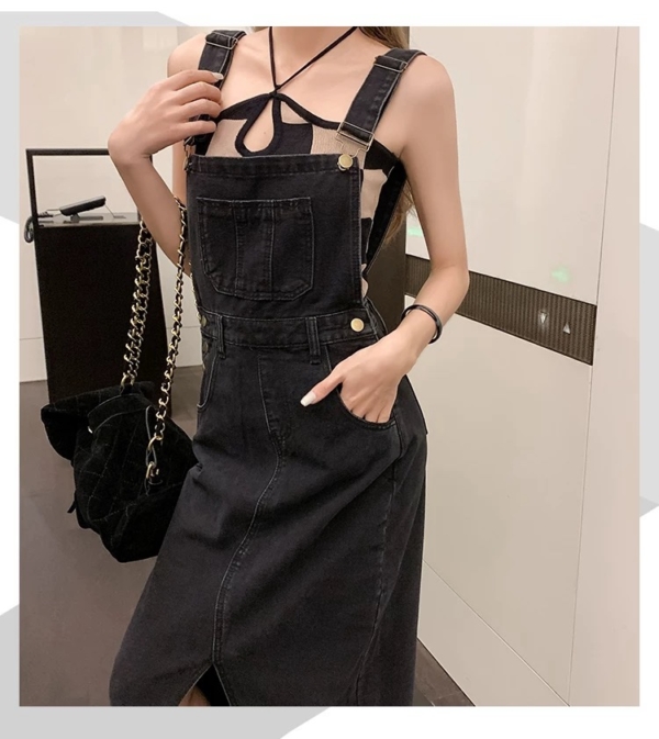 2025新款小个子寬鬆中長款包臀裙子
前開叉牛仔背带裙女 春夏季：圖片 4