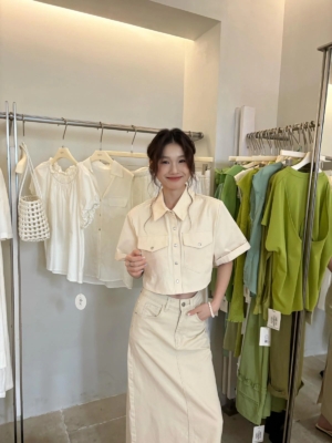 謬系小短款工裝風襯衫(上衣)