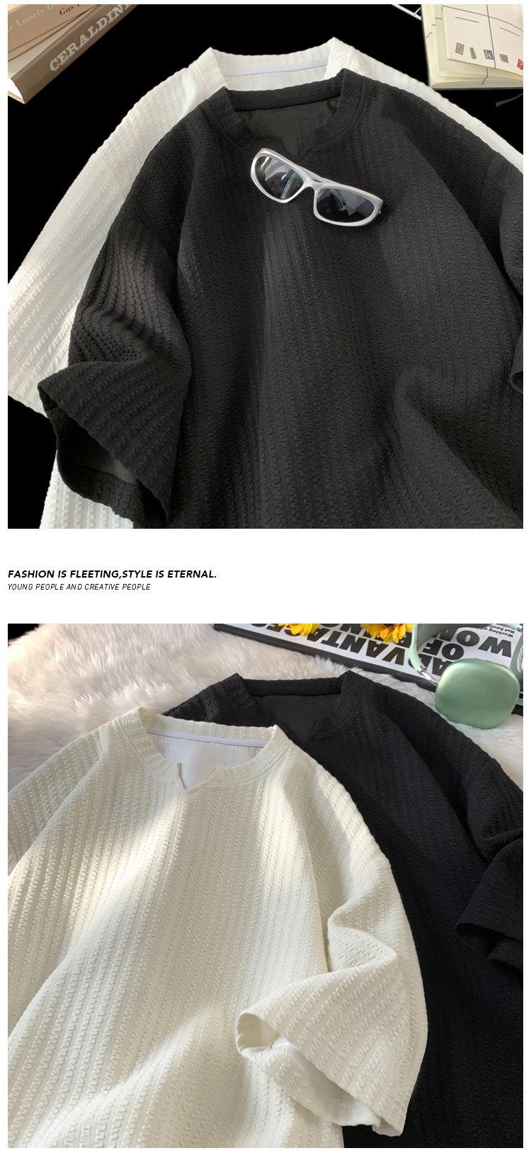 夏季新款V領套頭短袖T恤:圖片 2