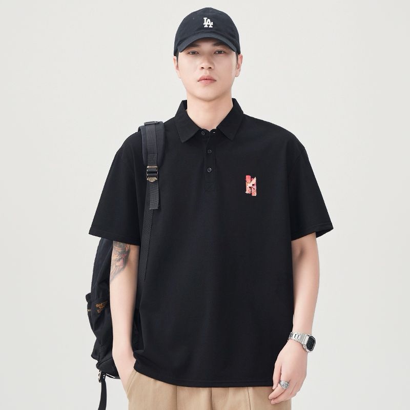 保羅衫男裝夏翻領短袖純色刺繡休閒polo衫:圖片 3