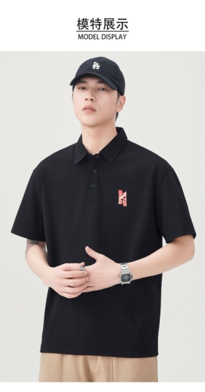 保羅衫男裝夏翻領短袖純色刺繡休閒polo衫