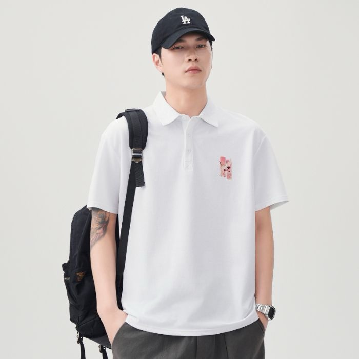 保羅衫男裝夏翻領短袖純色刺繡休閒polo衫:圖片 2