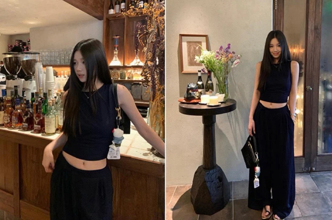 辣妹風蝴蝶結綁帶鏤空背心+高腰垂感拖地長褲兩件套套裝:圖片 11