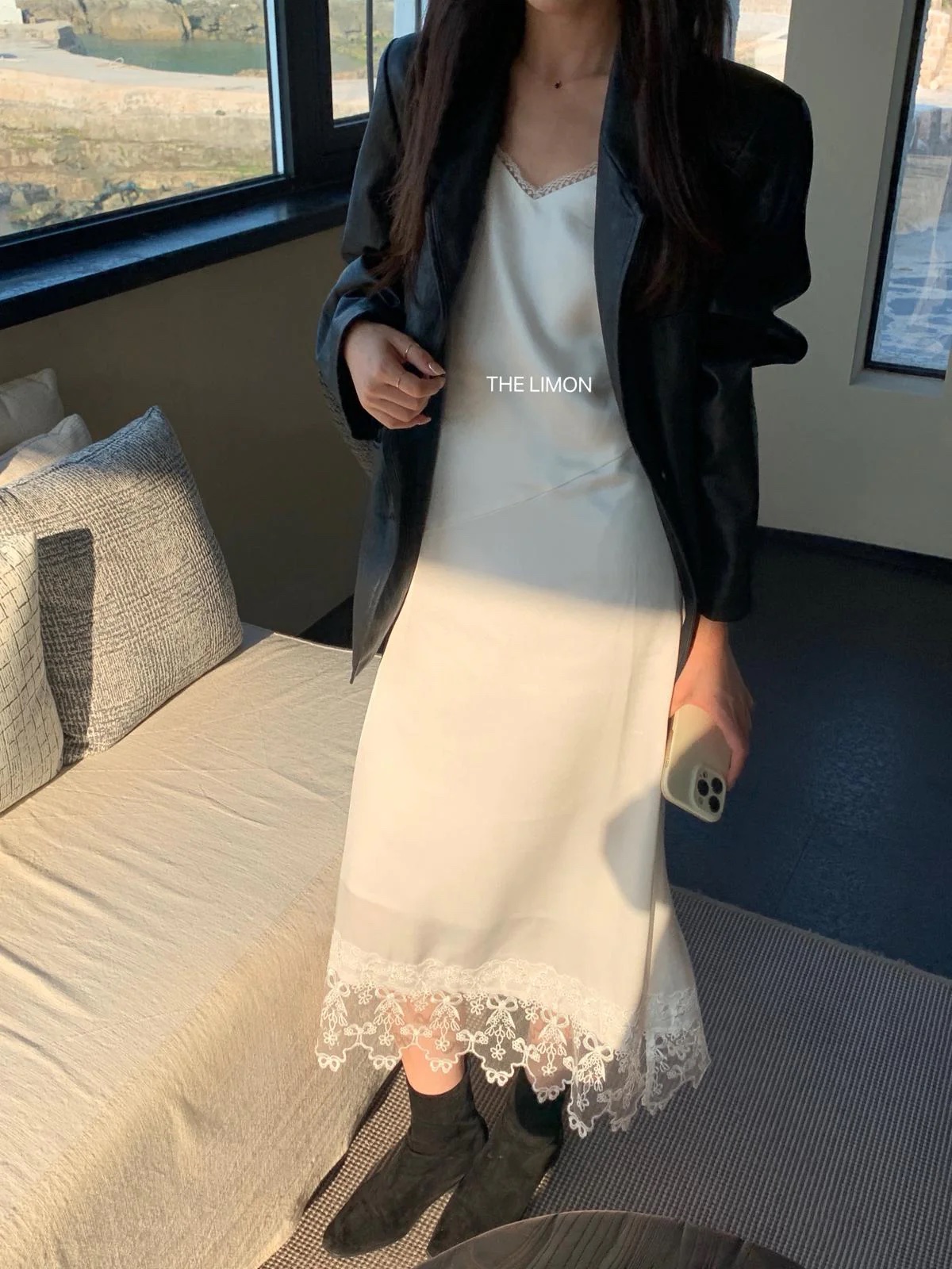 蕾絲拼接光澤感收腰吊帶連衣裙:圖片 20