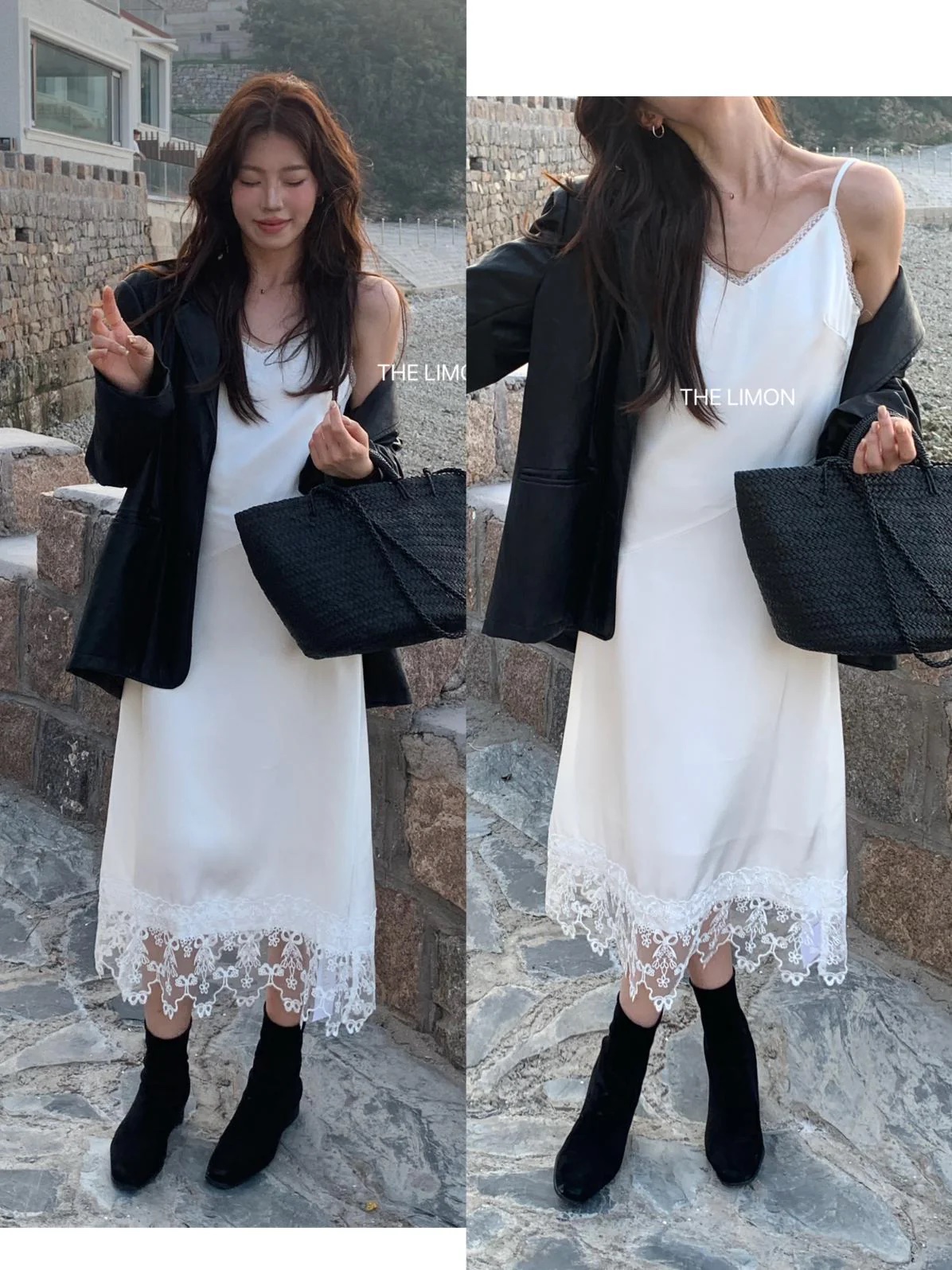 蕾絲拼接光澤感收腰吊帶連衣裙:圖片 15