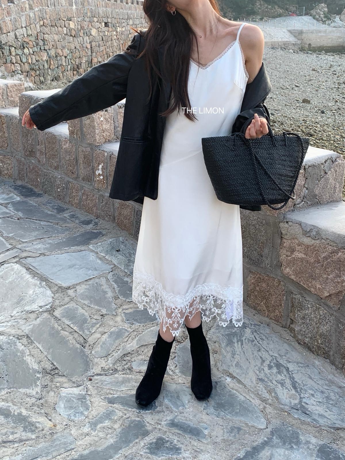 蕾絲拼接光澤感收腰吊帶連衣裙:圖片 13