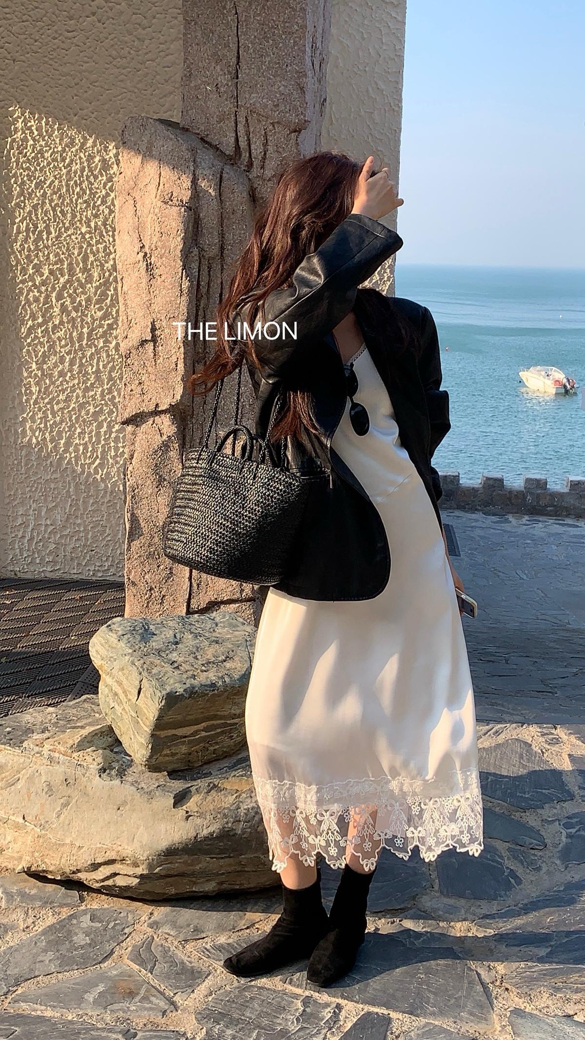 蕾絲拼接光澤感收腰吊帶連衣裙:圖片 8