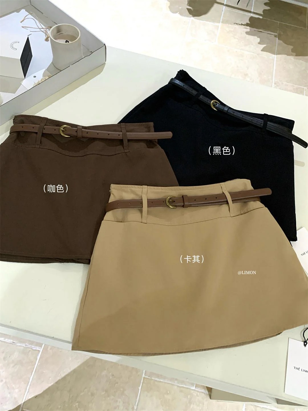 設計感高腰顯瘦洗水棉半身裙(配腰帶):圖片 9