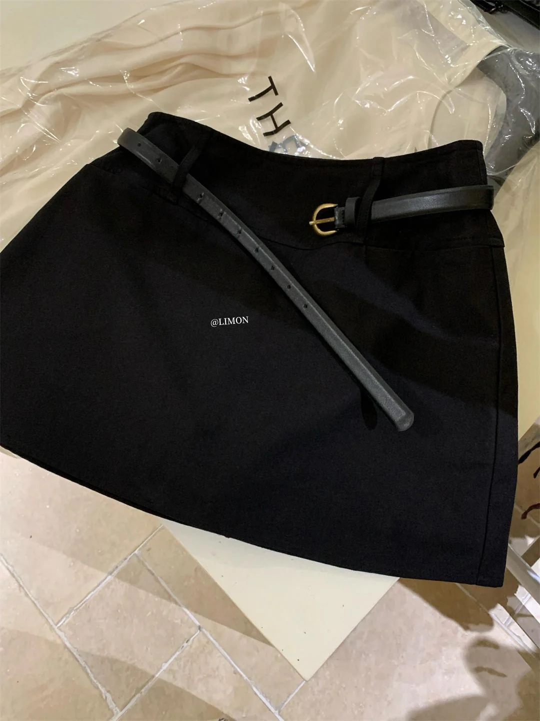 設計感高腰顯瘦洗水棉半身裙(配腰帶):圖片 5