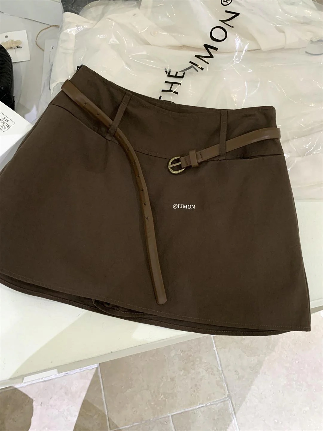 設計感高腰顯瘦洗水棉半身裙(配腰帶):圖片 6