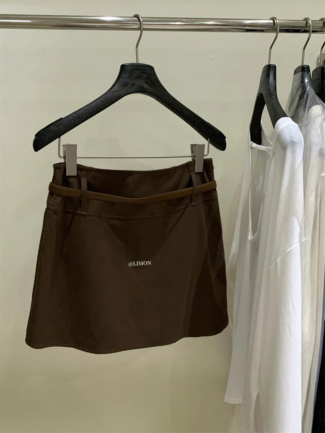 設計感高腰顯瘦洗水棉半身裙(配腰帶):圖片 7