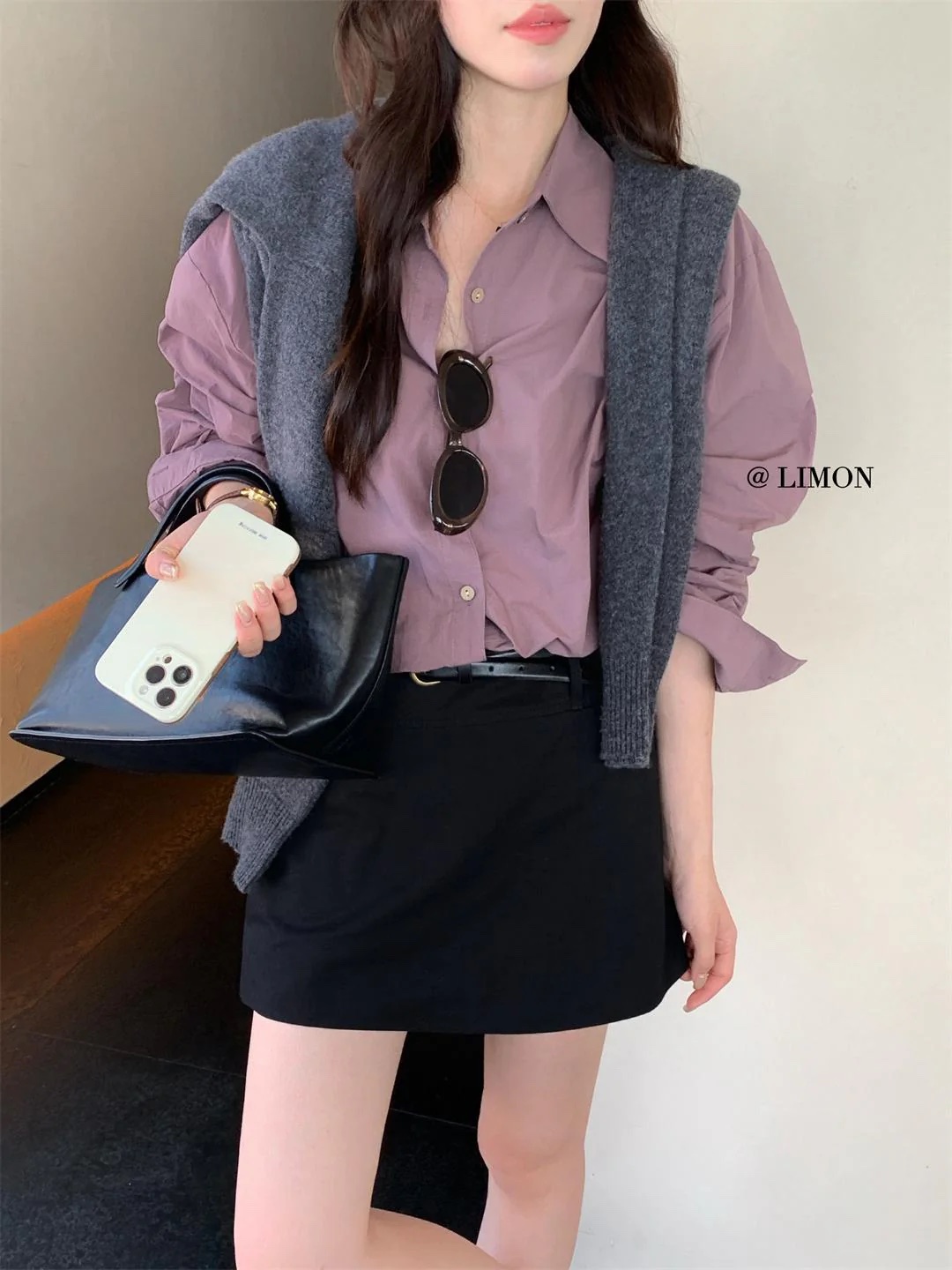 設計感高腰顯瘦洗水棉半身裙(配腰帶):圖片 3